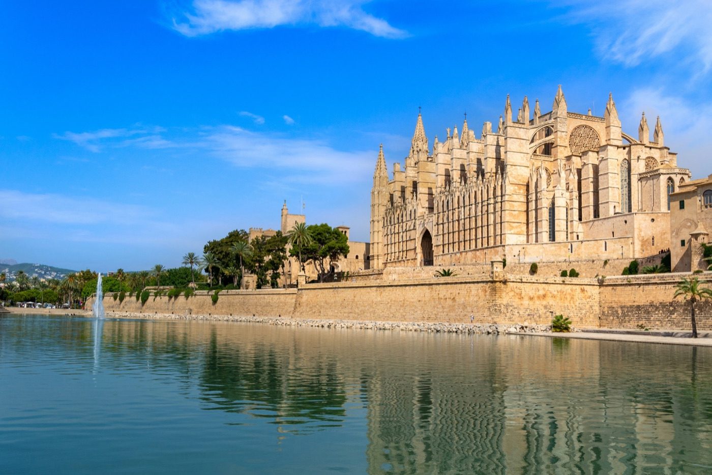 Kathedrale La Seu in Palma de Mallorca am See des Parc de la Mar